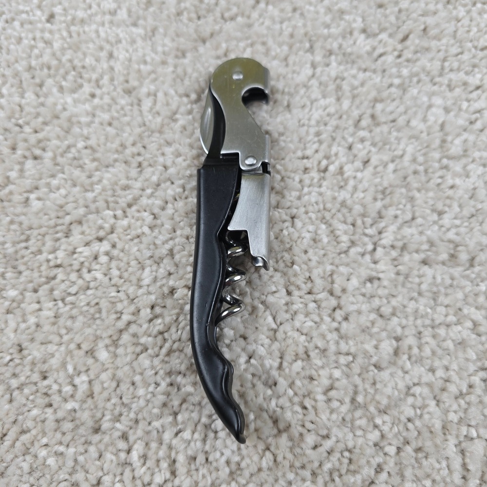 advertising Waiters Corkscrew Wine Opener Black Silver Double Hinged Foil Cutter